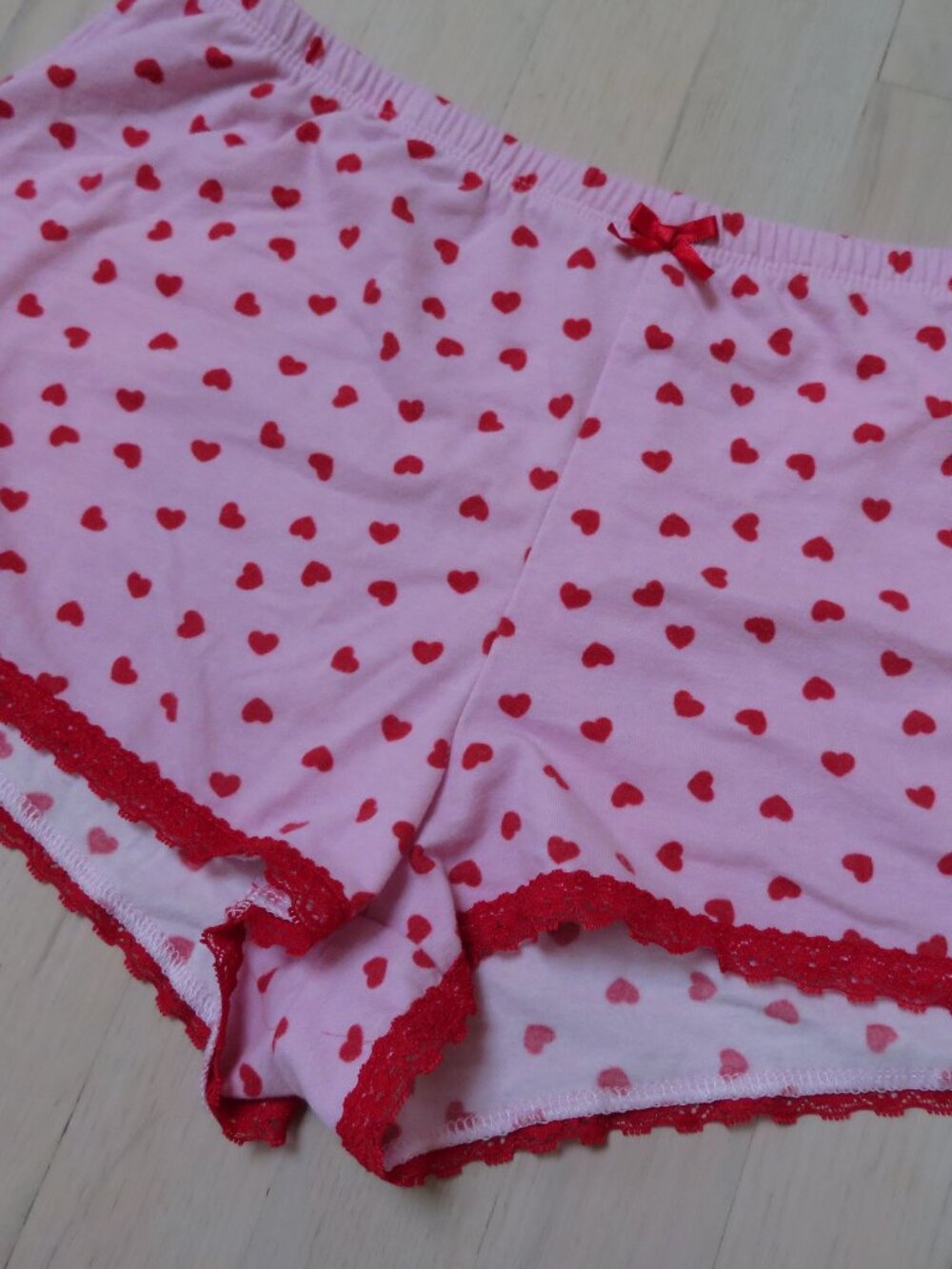 Pink Red Valentines Hearts Mini Booty Boy Shorts Wild Fable sz Medium Lace Trim